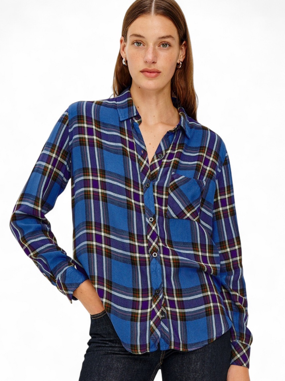 Rails Hunter Shirt Plaid Button Up L Sapphire Indigo Cozy Casual Relaxed
